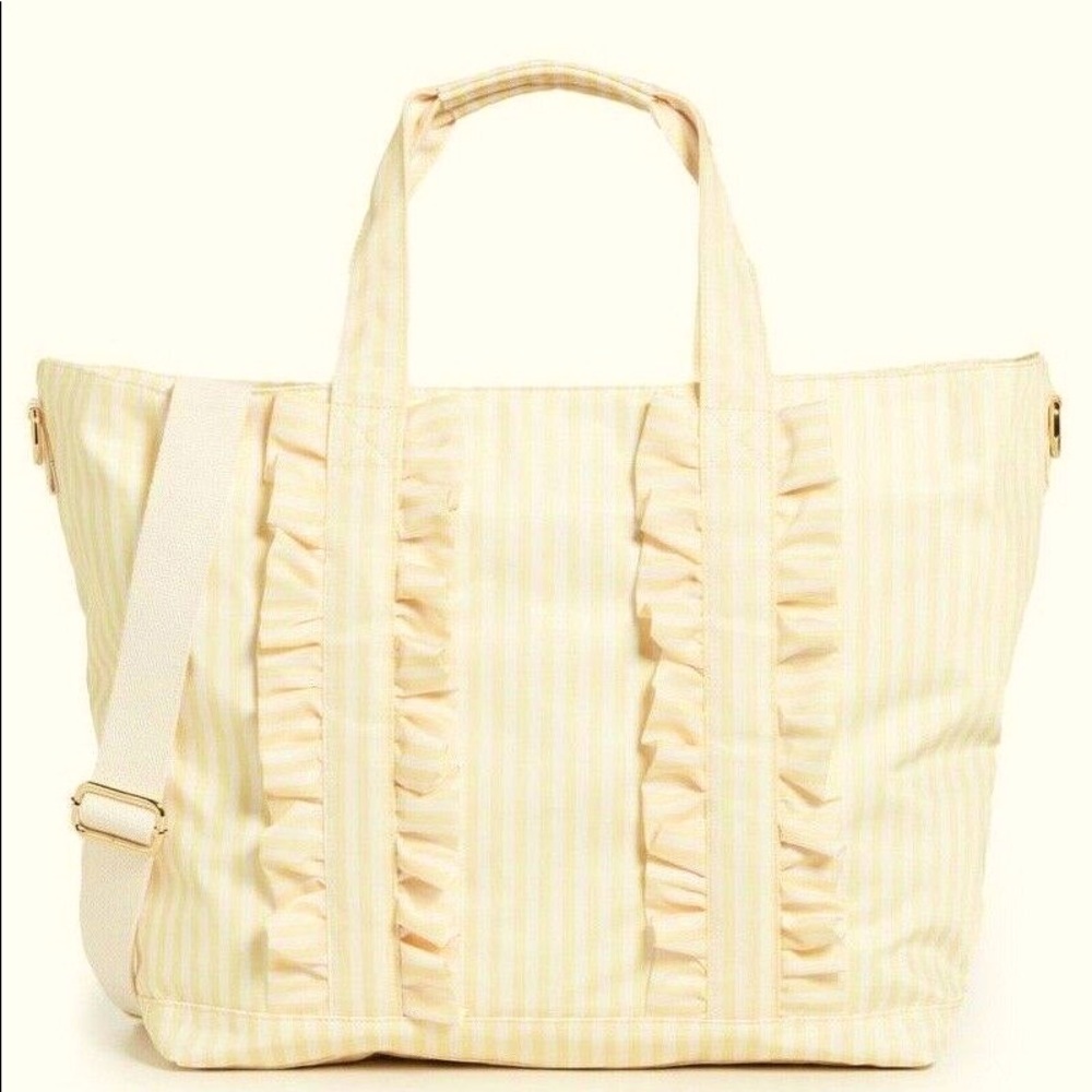 Stoney Clover Lane ruffle classic tote in sunflower / yellow stripe